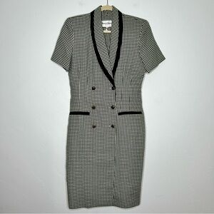 Vintage Green Cream Gingham Blazer Dress Double Breasted Size 10/12 Fall Office